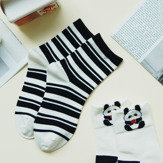 【6双6折】【7-10岁】大童AB款中筒时尚袜卡通熊猫男童袜子女童棉袜【2双装  2523203】 商品图2