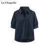 天猫同步【丝滑/垂坠】拉夏贝尔/La Chapelle简约通勤高级感新款百搭宽松上衣女后背纽扣短袖衬衫 商品缩略图5