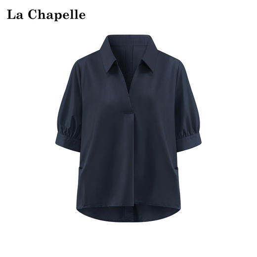 天猫同步【丝滑/垂坠】拉夏贝尔/La Chapelle简约通勤高级感新款百搭宽松上衣女后背纽扣短袖衬衫 商品图5