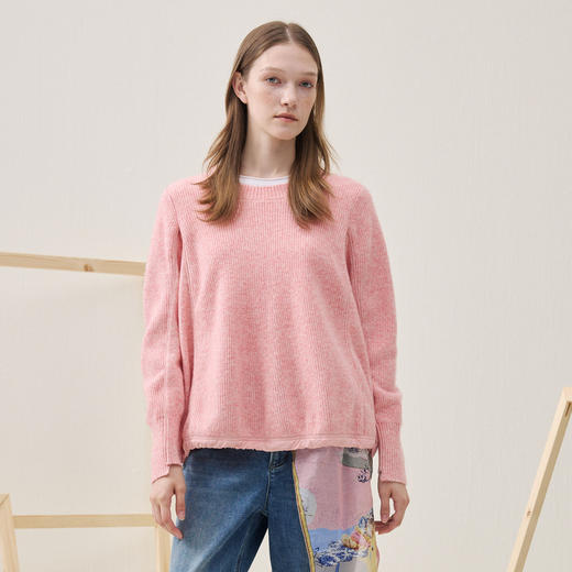 谜底套头针织衫长袖2025冬季新品宽松设计感下摆毛衣女254MZ1860 商品图0