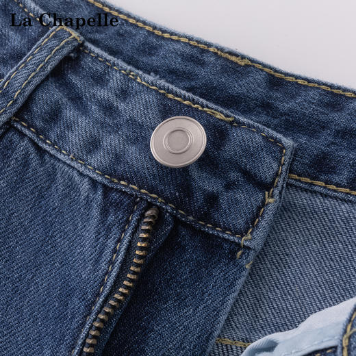 会员福利【高端品质100%棉】拉夏贝尔/La Chapelle高腰直筒牛仔裤女蓝色休闲宽松百搭显瘦长裤 商品图2