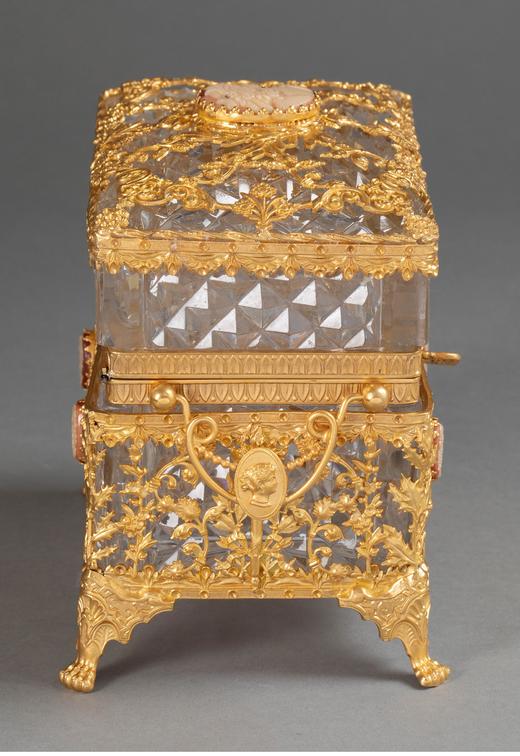 独角鹿西洋古董 铜鎏金精雕嵌古典女子肖像卡梅奥装饰水晶珍宝盒 商品图2