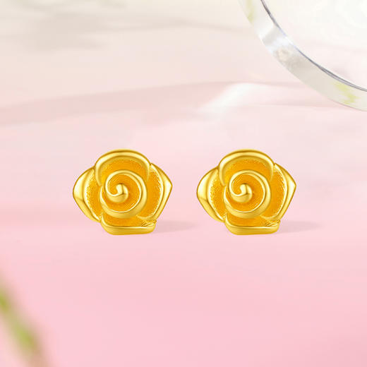 周六福5G足金耳饰绽放小巧玫瑰黄金计价女款耳钉七夕礼物 商品图2