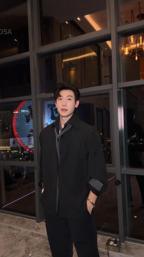 23643SDSA男士秋冬新款痞帅男装潮牌撞色领带长袖衬衫复古网红款衬衣 商品图0