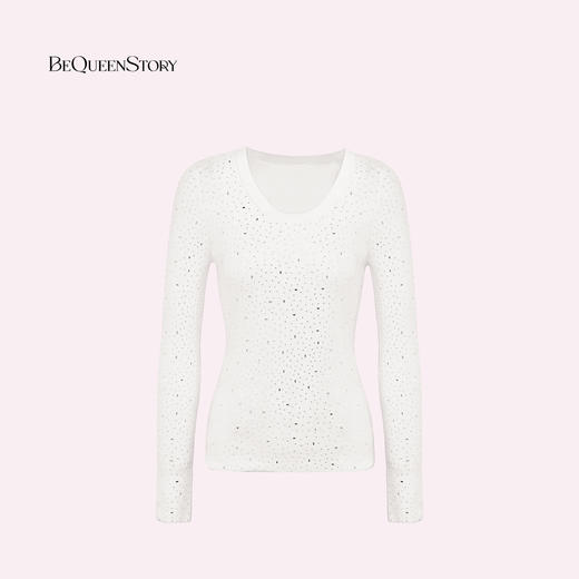 时尚百搭【星月童话】巴素兰绵羊毛混纺烫钻大圆领针织打底衫秋冬 商品图2