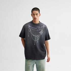 CHINISM赤尘 领圈项链印花短袖T恤男夏季新款宽松纯棉男士半袖