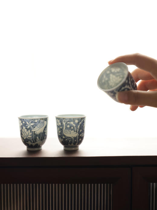 【元岚堂】元青花薄胎一鹭连科二才盖碗满容约130cc/铃铛杯45cc 商品图8