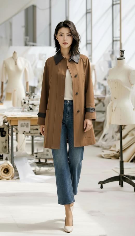 HN 撞色小翻领后搭片大包中长外套 商品图0