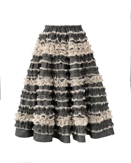 Kaiy Xiao 魔法系列 羊毛蛋糕重工奶油褶长裙 商品图4