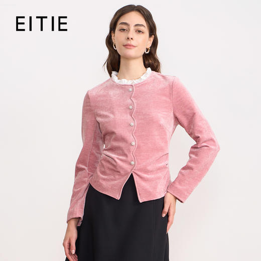 【粉色灯芯绒】EITIE爱特爱复古木耳花边领收腰2025秋冬新款衬衫D2513903 商品图0