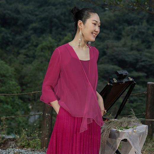 【林栖设计小店】真丝衫牡丹红优雅气质宽松显瘦2026春季新款开衫上衣女1961068B 商品图4