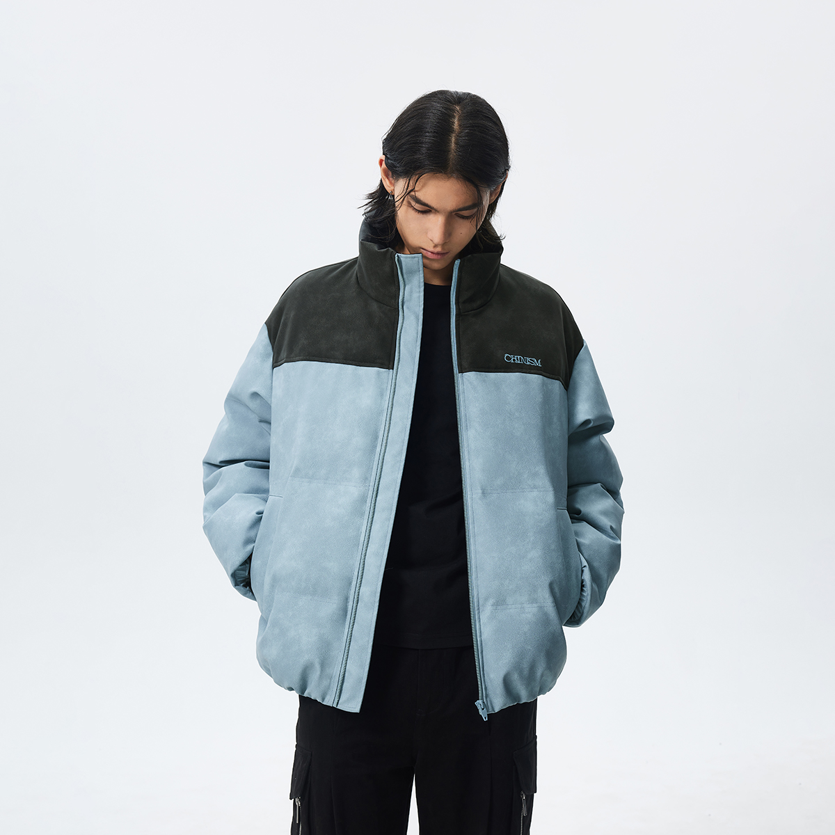 CHINISM赤尘 拼接立领岩纹棉服男冬季加厚短款棉衣外套美式棉袄