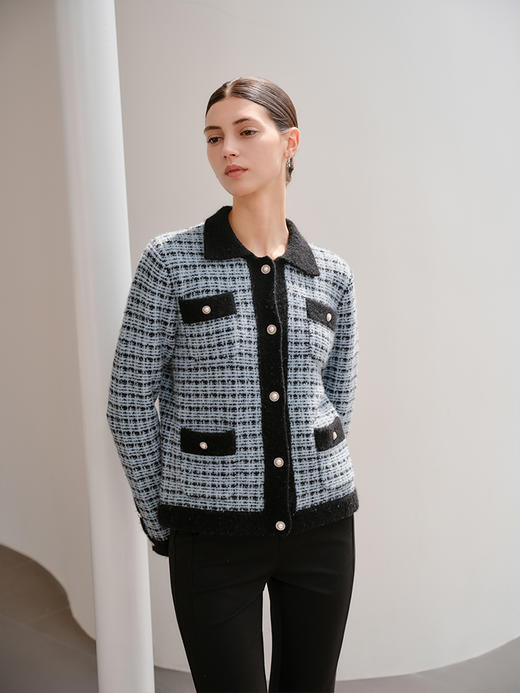 【撞色条纹小香风开衫】25年秋冬女士条纹羊毛开衫时尚通勤针织外套 商品图1