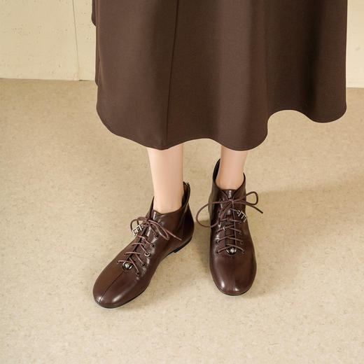 Westory2025年冬季圆头平底休闲踝靴老钱风舒适羊皮短靴W25DS85271 商品图4