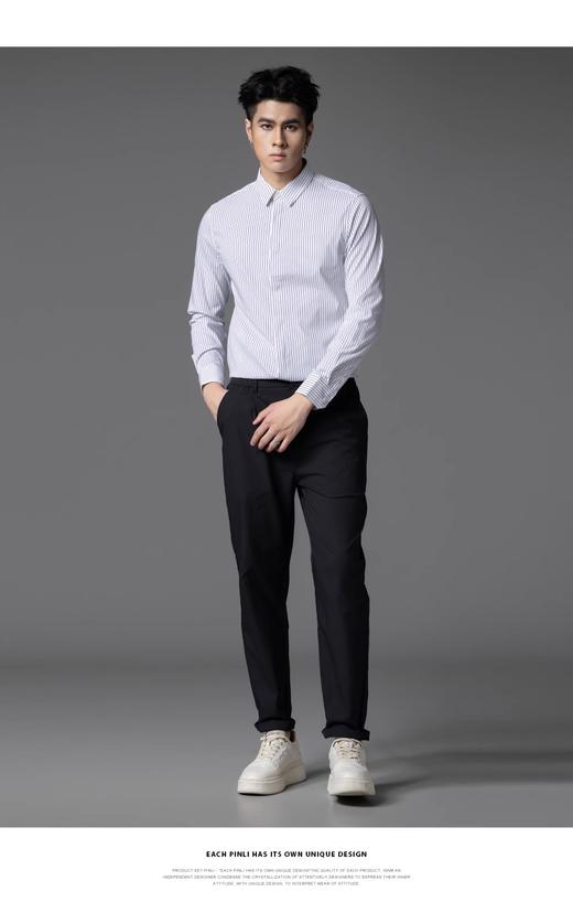 PINLI品立2025秋季新款条纹修身商务衬衫潮牌男内搭休闲长袖衬衣GD253113031 商品图8