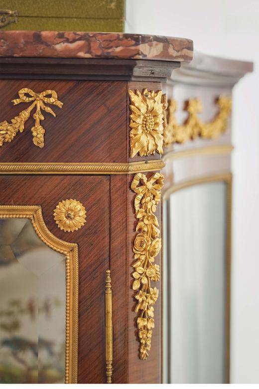独角鹿西洋古董 古董家具 路易十六风格古典人物花蔓主题铜鎏金精雕嵌大理石台面装饰实木玻璃柜酒柜 商品图4