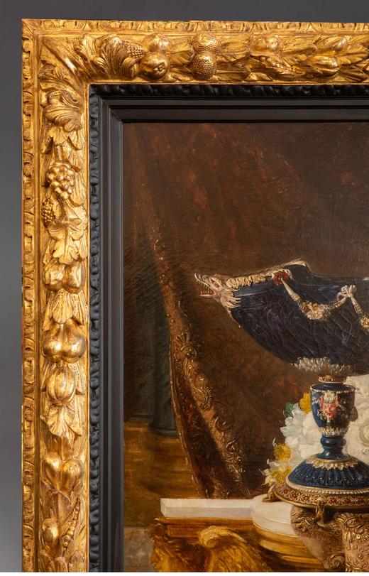 独角鹿西洋古董 1882年代法国画家Blaise Desgoffe签名创作静物主题油画作品《卢浮宫的青金石宝船》 商品图1