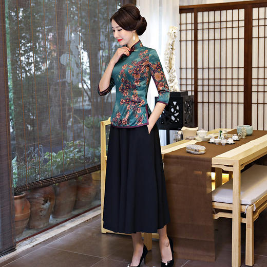 SC8067中国风新中式日常改良旗袍上衣两件套装裙年轻款复古短袖春夏 商品图2