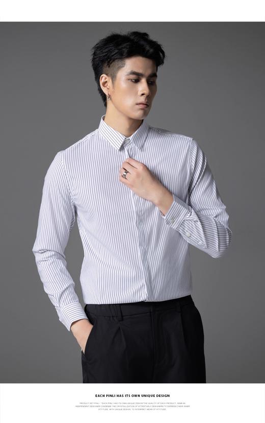 PINLI品立2025秋季新款条纹修身商务衬衫潮牌男内搭休闲长袖衬衣GD253113031 商品图4