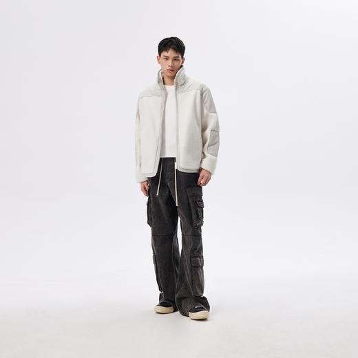 CHINISM赤尘 立领仿羊羔毛棉服男冬季新款拼接夹克男士夹棉外套 商品图2