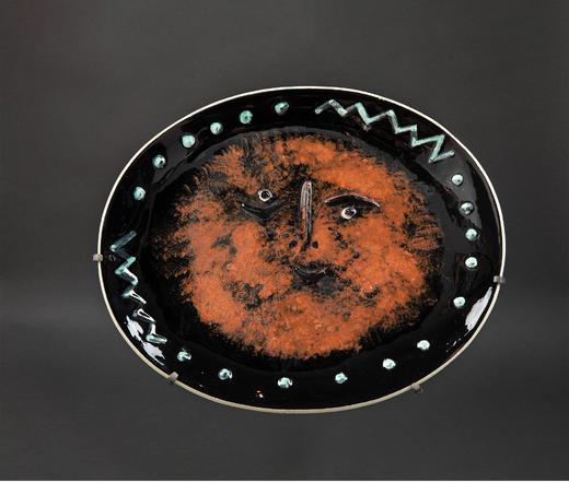 【已售】独角鹿西洋古董 西班牙艺术巨匠与法国Madoura工坊合作出品限量装饰陶盘「Visage dans un ovale 椭圆形的脸」 商品图0