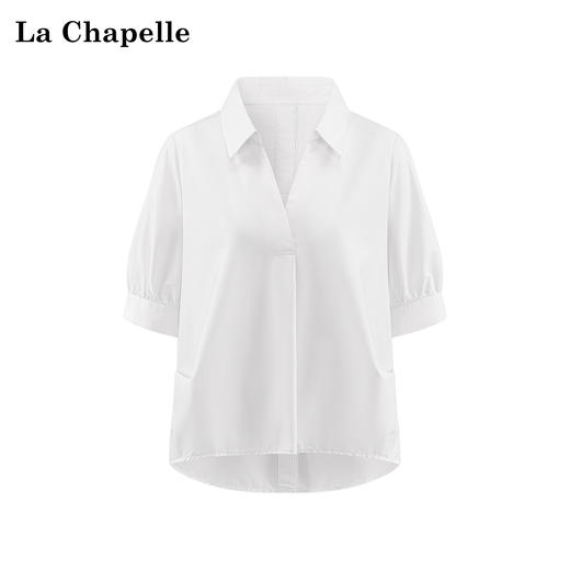 天猫同步【丝滑/垂坠】拉夏贝尔/La Chapelle简约通勤高级感新款百搭宽松上衣女后背纽扣短袖衬衫 商品图6
