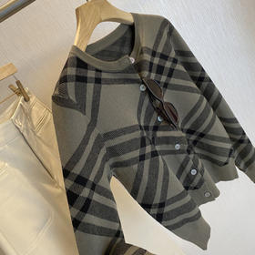 错过就是亏~2025复古拼色菱形格圆领针织开衫女款！