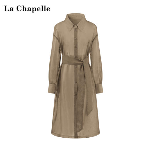 会员福利【天丝+亚麻】拉夏贝尔/La Chapelle松弛感绑带收腰防晒长袖衬衫中长款 商品图4
