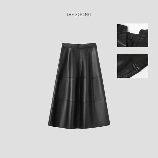 THESOONG|‘理想裙’黑色拼接立裁A字半身皮裙女HWQZ6697 商品图6