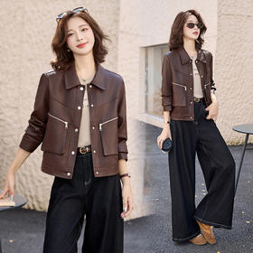 HR ZRX25125机车风皮衣洋气小众设计感水洗皮夹克外套