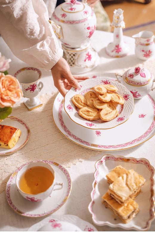 【已售】独角鹿西洋古董 20世纪匈牙利瓷窑出品Apponyi Rosa 玫粉花叶系列主题手绘描金装饰六人下午茶瓷器套件 商品图1