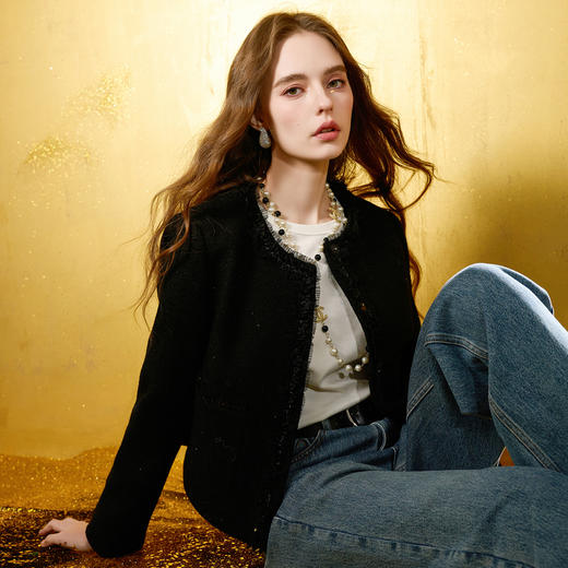 【绵羊毛】三彩2025冬季新款香风呢大衣短款单面呢外套M 商品图1