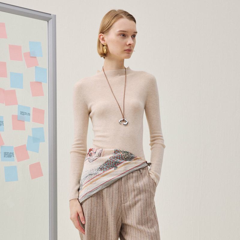 谜底套头针织衫长袖2025冬季新品半高领修身百搭毛衣女254MZ1917