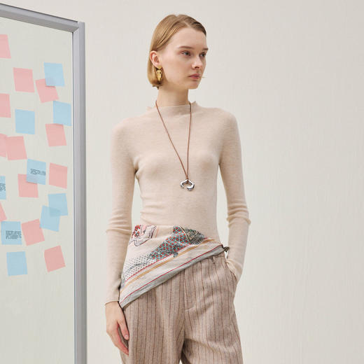 谜底套头针织衫长袖2025冬季新品半高领修身百搭毛衣女254MZ1917 商品图0