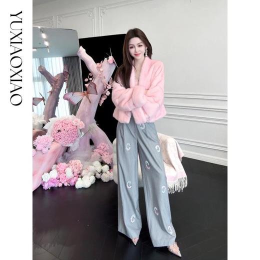 余潇潇【绝色芍药】进口天鹅绒水貂喷染双色内里桑蚕丝皮草外套 商品图4