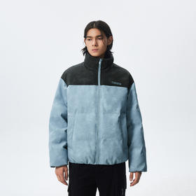 CHINISM赤尘 灰粉色拼接立领岩纹棉服男冬季加厚棉衣外套美式棉袄