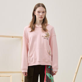 谜底连帽卫衣长袖2025冬季新品棉质粉色绣花宽松百搭女254MV1608