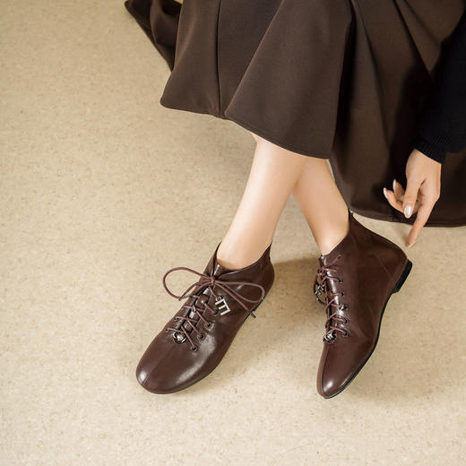 Westory2025年冬季圆头平底休闲踝靴老钱风舒适羊皮短靴W25DS85271 商品图2