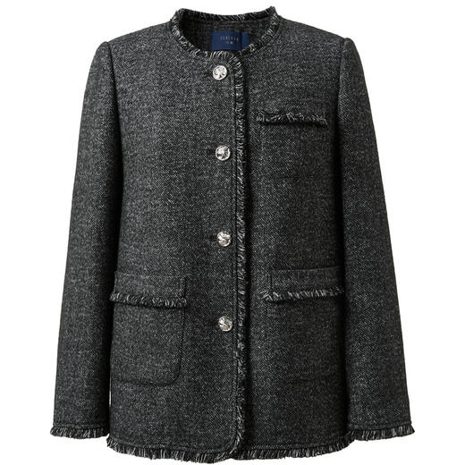 三彩2025冬季新款香风呢大衣绗棉中长单面呢外套优雅M 商品图4