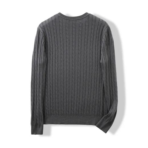 秋冬新款男装针织麦穗提花经典圆领竖条纹毛衣男士打底衫纯色圆领毛衫针织衫 商品图5