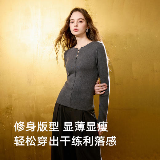 【抗静电】三彩2025冬季新款圆领长袖针织衫修身套头毛衫打底衫M 商品图2