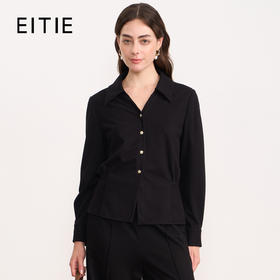 EITIE爱特爱黑色翻领收腰显瘦气质通勤长袖上衣2025秋冬新款衬衫D2509901