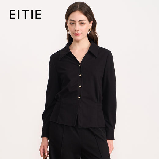 EITIE爱特爱黑色翻领收腰显瘦气质通勤长袖上衣2025秋冬新款衬衫D2509901 商品图0