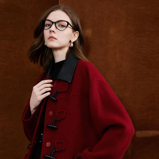 【100绵羊毛】三彩2025冬季新款牛角扣双面呢大衣中长外套M 商品图1