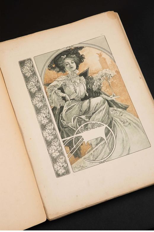 独角鹿西洋古董 1902年法国巴黎中心美术书局出版新艺术大师穆夏创作原版彩色版画图集《装饰文档 Documents décoratifs》 商品图3