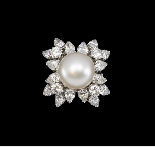 独角鹿西洋古董法国出品花卉造型白金镶嵌钻石及珍珠古董戒指 商品图1