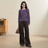 西遇学院风针织开衫女秋季新款紫色复古菱格刺绣毛衣外套Y0055215 商品缩略图1