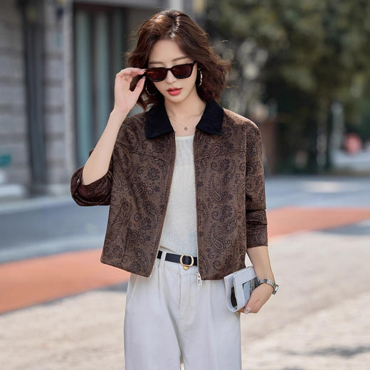 覆古豹纹风翻领短外套，洋气时髦显瘦设计感夹克上衣HR-YLFS9071 商品图0