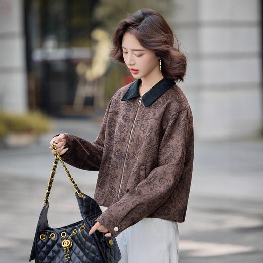 覆古豹纹风翻领短外套，洋气时髦显瘦设计感夹克上衣HR-YLFS9071 商品图2