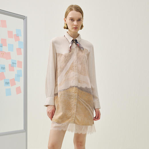 谜底印花连衣裙长袖2025冬季新品复古艺术浪漫中长裙女254ML1638 商品图0